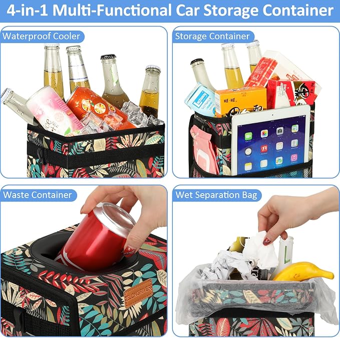 Car Trash Can Bin for Back Seat Leak Proof, Cute Car Trash Bag Hanging, Vehicle Trash Can for SUV Truck Van, Automotive Garbage Cans Front Seat Red Leaves