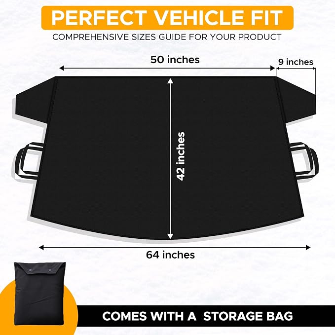 Windshield Cover for Ice and Snow | Durable 600D Oxford Fabric | Waterproof Winter Car Cover for Compact Cars, SUV and Sedan | Essential Car Winter Accessories | Small (64" x 42")