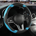 Black Blue Microfiber Leather Steering Wheel Cover 14 inch | Breathable Anti Slip Grip Cool Sporty Look Glow for Women Men
