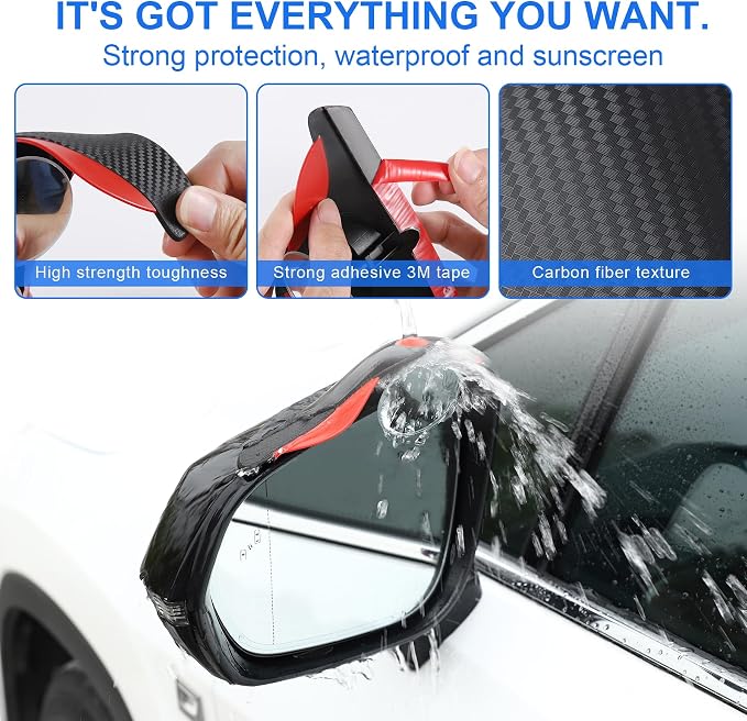 Car Blind Spot Mirror with Side Mirror Rain Guard 2 Pack, Carbon Fiber 2-in-1 Rear View Rain Mirror Covers, 360 Drgree Adjustable Convex Mirror, Automotive Exterior Accessories