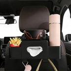 Back Seat Car Organizer, 4+2 in 1 Multifunctional Car Backseat Storage Box with 2 Cup Holders Tissue Box Hook, Car Interior Storage for Travel Phones Snacks Drinks(Black)
