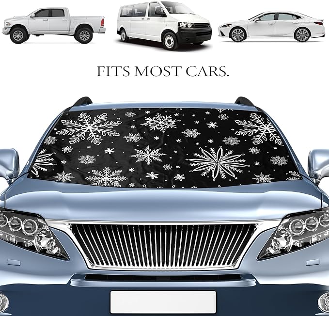 2 Pcs Windshield Cover for Ice and Snow 210T Silver Coated Waterproof Frost Cover 69 x 42 Inches All Seasons Windshield Protector with Elastic Straps Snowflake Winter Car Accessories for Cars