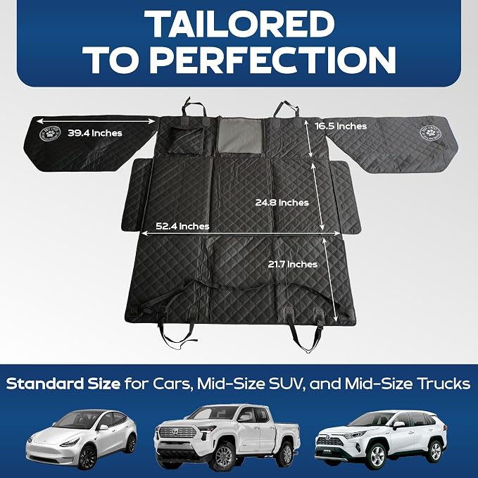 Standard Back Seat Extender for Dogs, Black – As Seen on Shark Tank – Hard Bottom Platform for Cars, SUVs & Mid-Size Trucks – 400lb Support, Waterproof – Rigid Back Seat Cover for Dogs
