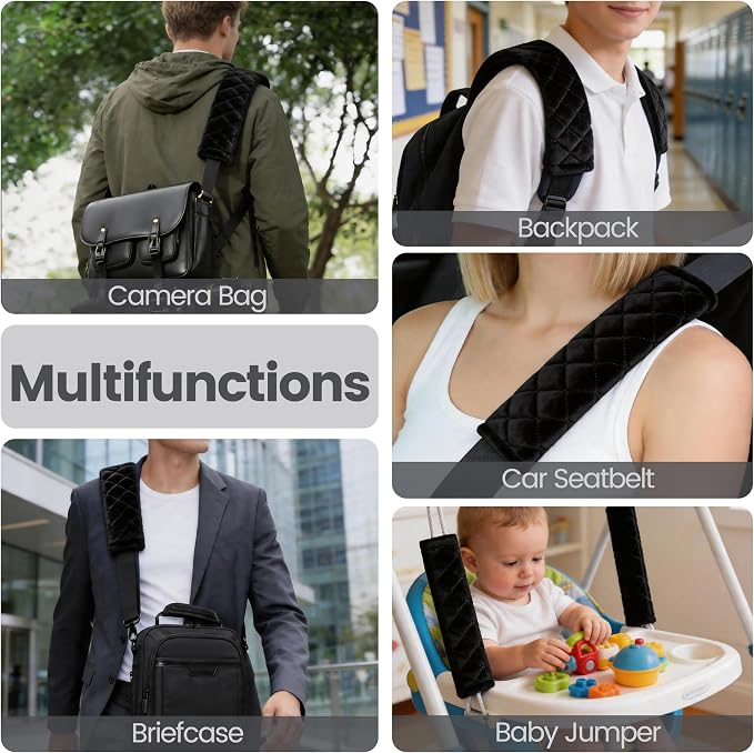 Soft Auto Seat Belt Cover Seatbelt Shoulder Pad 2 PCS for a More Comfortable Driving Compatible with All Cars and Backpack Black