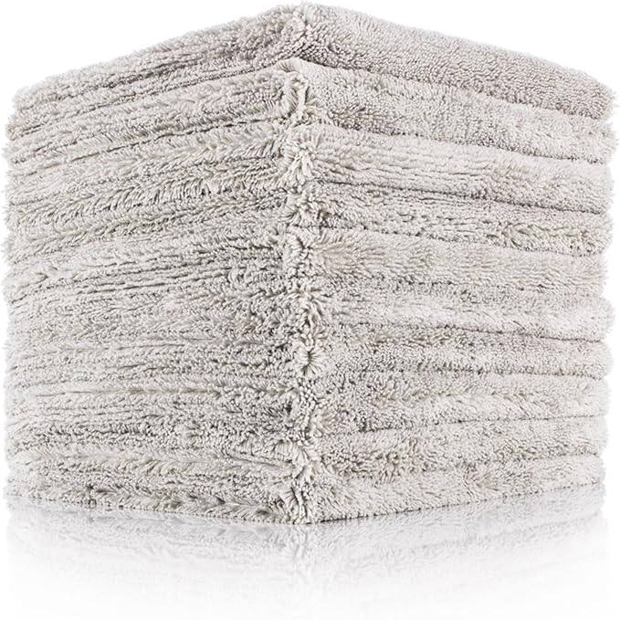 Creature Edgeless Auto Detailing Towels; Professional 70/30 Blend, Dual-Pile Plush Microfiber, Buffing & Polishing, 420gsm - 16in x 16in - Ice Grey - 10-Pack