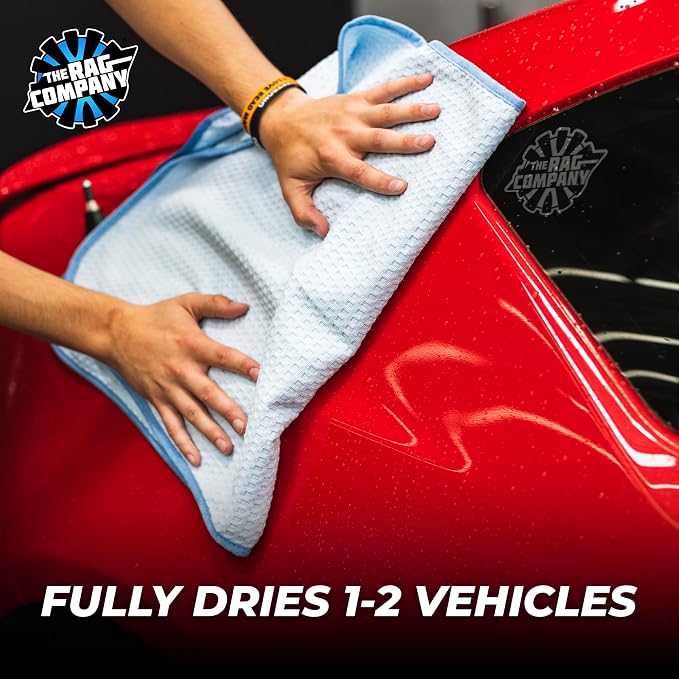 Dry Me A River, Professional Korean 70/30 Blend Microfiber Waffle-Weave Drying & Detailing Towels, Soft Suede Edges, 390 GSM, 20x40 Inches, Light Blue, 2-Pack