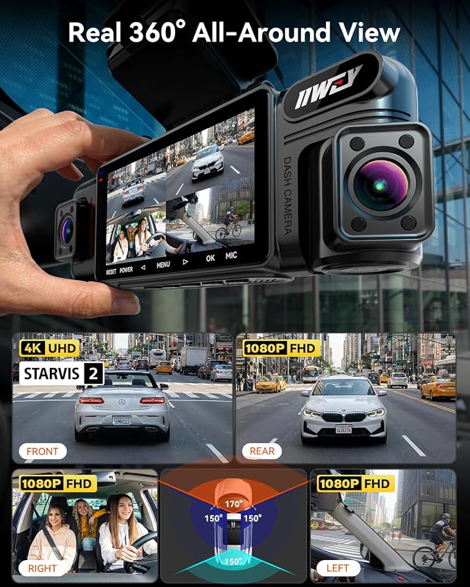 N6 PRO STARVIS 2 4K 4-Channel Dash Cam, 360° All-Around View (4K+1080Px3), Front Rear and Dual Inside Car Camera, 5GHz WiFi, GPS, 8-IR Lamps Night Vision, Free 128GB Card, 24/7 Parking Mode