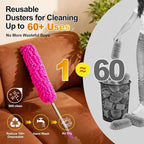 5-in-1 Duster with Extension Pole 100 inch Extendable Dusters for Cleaning Anti-Spin Reusable Dusting Kits for High Ceiling Fans, Cobwebs & Vents, Reinforced Stainless Steel Telescopic Handle