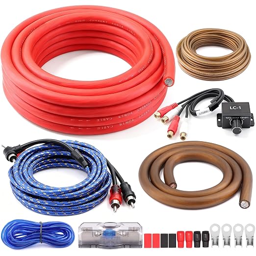 0 Gauge Amp Wiring Kit 3000W Complete Amplifier Installation Kit with Bass Control Knob for Car Audio Subwoofer System