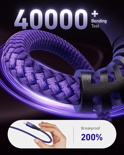 USB C to C Cable Fast Charging [2 Pack 6FT], USB C to USB C Cable for CarPlay, Durable Braided USB Type C iPhone Charger USBC Cord for iPhone 17/16/15/Pro Max/Plus, Samsung Galaxy S23 and More-Purple