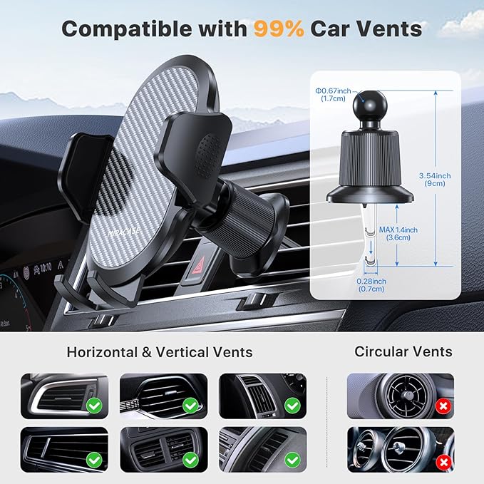 Phone Holders for Your Car with Metal Hook Clip, Air Vent Cell Phone Stand Car Mount, Universal Automobile Cradle for Garmin GPS Fit iPhone Android and All Smartphones, Carbon Fiber 2 Pack