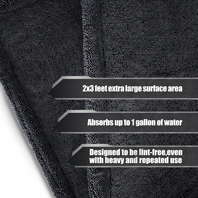 24"x36" Twisted Loop Car Drying Towel, 1400GSM, Streak Free, Lint Free, Reusable, Double Sided Super Absorbent, Car Accessories, Microfiber Cleaning Cloth for Car, Truck, SUV