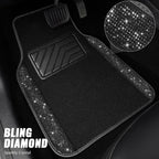 Bling Diamond Car Floor Mats, Sparkling Crystal Shining Glitter Rhinestone Carpet, Anti-Slip PVC Heel Pad Waterproof Universal for Automotive SUV,Sedan,Van,4pcs Girl Women Men Black Diamond