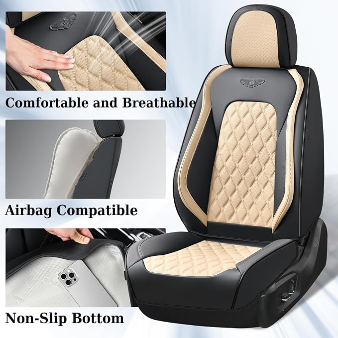 Coverado Car Seat Covers Front Seats, Durable Waterproof Faux Leather Full Set with Rear Protectors, Classic Easy-Clean Interior for Most Vehicles – BlackBeige