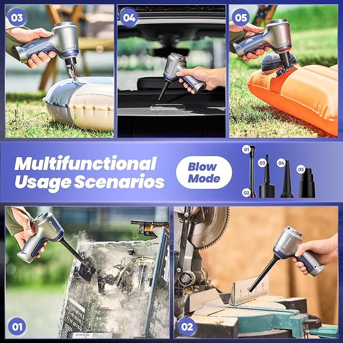Car Vacuum Portable Cordless 15000PA,3 in 1 Handheld Vacuum with Brushless Motor for Car, Office and Home Cleaning Blue HL107B
