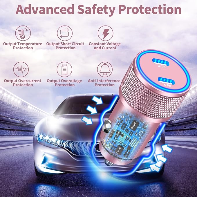 [Apple MFi Certified] iPhone 17 Car Charger, 90W Dual USB C Power Cigarette Lighter Car Carplay Charger with 2Pack Type C Braided Cable for iPhone 17/17 Pro Max/16 Pro/15/Galaxy S26/S25/Pixel