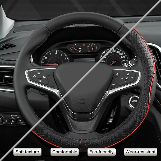 Customized Auto Car Steering Wheel Cover for Chevy 14.5-15 inches, Steering Wheel Cover for Chevrolet(Black Line-Standard Size)
