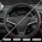 Customized Auto Car Steering Wheel Cover for Chevy 14.5-15 inches, Steering Wheel Cover for Chevrolet(Black Line-Standard Size)