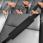 6 PCS Nappa Microfiber Leather Black Steering Wheel Cover Set, Breathable Fabric Steering Wheel Cover 14.5-15inch Universal, Car Center Console Cover, Seat Belt Cushion, Cup Holder Coaster
