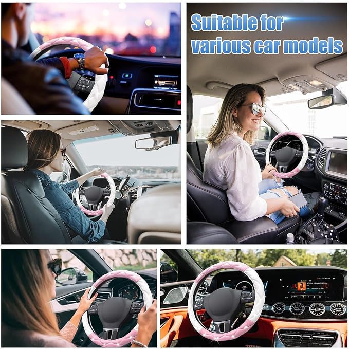Pink Steering Wheel Cover, Auto Cute Girly Car Interior Accessories Coquette Aesthetic Decoration Stuff