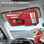Car Sun Visor Organizer, Multi-Pocket Visor Storage Pouch for Sunglasses, Cards, Pens, Document, Waterproof Leather Auto Interior Organization Accessories, Universal for Most Cars (Red)
