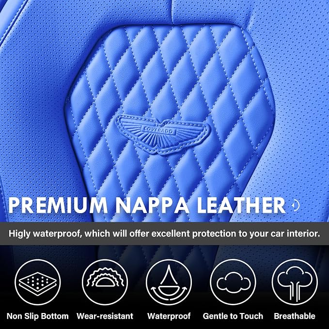 Coverado Car Seat Covers, Leather Seat Covers Full Set, Blue Seat Covers, Car Seat Cushion, Driver Car Seat Covers, Waterproof Car Seat Protector Fit for Most Cars