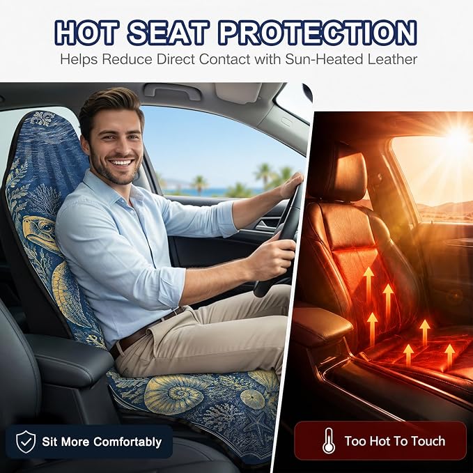 Car Seat Towel Cover 2 Pack for Front Seats, Sweat Absorbent Car Seat Protector with Non-Slip Backing, Waterproof Towel Car Seat Covers for Runners, Gym, Swimming, Beach, Vintage Sea Turtle