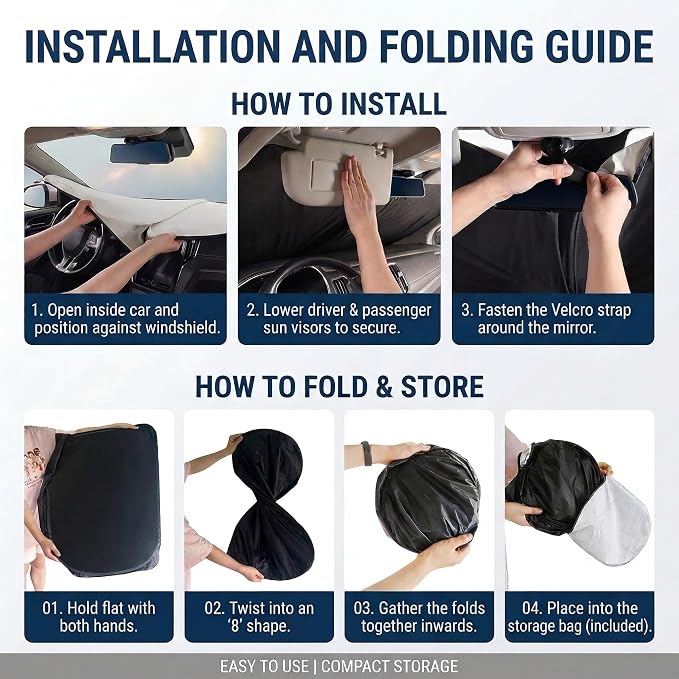 for Toyota Camry Sun Shade Windshield Cover - Custom Fit Camry Accessories 2007-2011 Sunshade Foldable UV Protection & Heat Shield Sun Visor Accessories