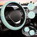 Blue Flowers Steering Wheel Cover for Women, Steering Wheel Covers with Anti-Slip Lining, Universal 14.5-15 inchs Car Interior Accessories with 2PCS Car Coasters Suitable for Men and Women