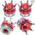 4PCS Crown Bling Tire Stem Valve Caps, Crystal Diamond Car Wheel Tire Valve Caps Universal Copper Core Stem Covers for Cars, SUV, Trucks, Bikes, Motorcycles, Bicycles (Silver & Red)