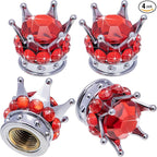 4PCS Crown Bling Tire Stem Valve Caps, Crystal Diamond Car Wheel Tire Valve Caps Universal Copper Core Stem Covers for Cars, SUV, Trucks, Bikes, Motorcycles, Bicycles (Silver & Red)