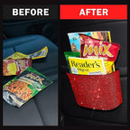 Car Trash Can, Hanging Trash Bin, Leakproof Garbage Organizer, Bling Vehicle Waste Basket, Mini Dustbin Container with Clip for Car, Office, Kitchen, Bedroom, Home and More, Red, Small