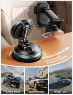 15W for MagSafe Car Mount Charger - Dual USB-C Ports, Magnetic Phone Holder for Car, Magnetic Wireless Car Charger, Vacuum Suction Cup Phone Mount for iPhone 17 Pro Max 16 15 Truck Jeep Black