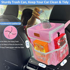 Car Trash Can for SUVs, Trucks, Vans - Pink, 2 Gallons Capacity, Leak-Proof Liner, Utility Clasps, Cute Design
