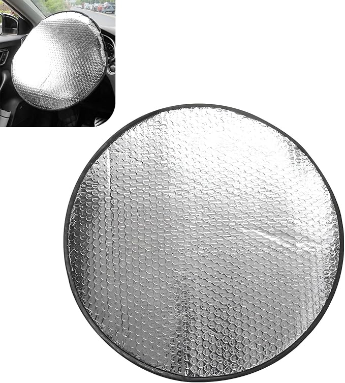 Car Steering Wheel Sun Shade, Steering Wheel Cover, Sun Heat Shield Anti-Heat Aluminum Foil Steering Wheel Shade, Heat Shield, Universal Car UV Protector (18.11 x 18.11Inch)