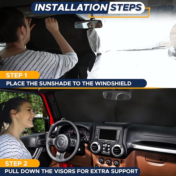 Jeep Windshield Sunshade | Sun Visor for UV Rays & Heat Protection | Suitable for Wrangler, Gladiator | Jeep Accessories for Wrangler | X-Small - 60x21 Inches