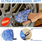 7PCS Car Wheel Rims Detail Cleaning PRO Wash Kit, Wheel Wash Mitt, Tire Brush, 2PCS Soft Wheels Brush, Detailing Brush, and Tire Dressing Pads, Microfiber Dry Towel Scratch-Free Cleaning
