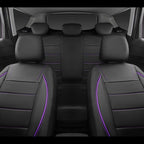 Piping PU Leather Car Seat Cover,Inside Zipper Design and Reserved Opening Holes Airbag Compatible,Universal FIT for Car, SUVs,Van,Trucks,Full Set, Black & Purple