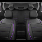 Universal FIT Piping Leather Two Front Seat Covers, Waterproof Faux Leather for SUV Sedan Van Truck, Airbag Compatible,Reserved Opening Holes for Headrest Covers(Black and Purple)