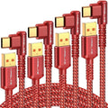 3.2A USB C Charger Cable,[4-Pack,10+6.6+3.3+1.6FT] USB A to USB C Right Angle Gold-Plated Type C Charger Fast Charging Durable Braided Cord for iPhone 17 16 15 Samsung S10 Note 10 S21 LG-Red