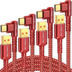 3.2A USB C Charger Cable,[4-Pack,10+6.6+3.3+1.6FT] USB A to USB C Right Angle Gold-Plated Type C Charger Fast Charging Durable Braided Cord for iPhone 17 16 15 Samsung S10 Note 10 S21 LG-Red