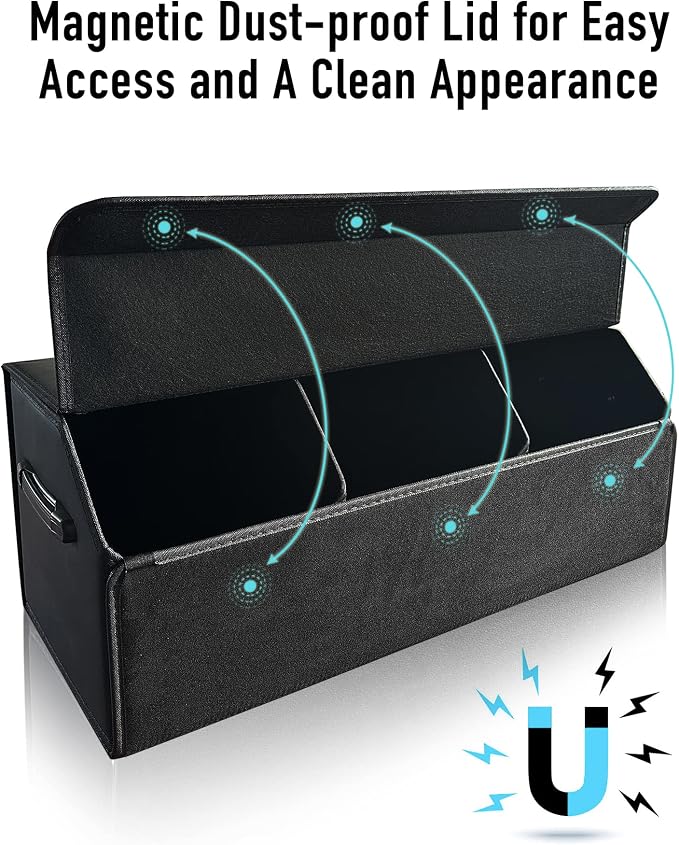 Car Trunk Organizer for SUV and Sedan, Black, 29.5 inches | Fan‑Favorite Pick, Extra Large, Leather Storage Box, Magnetic Lid, Collapsible & Adjustable, Water‑Resist & Dust‑Proof