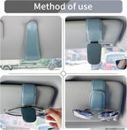 Sunglasses Holder for Car Visor, Leather Magnetic Sunglass Holder for Car with Clip, Blue