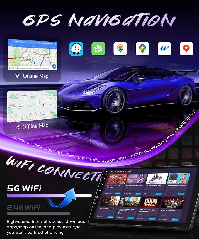 5Gzh WiFi Car Radio Stereo for Toyota Matrix 2009-2014 2+64G, 9" Touch Screen/Android 15/Wireless CarPlay/Android Auto/DSP EQ/GPS/Bluetooth/FM/RDS/SWC/HD Backup Camera