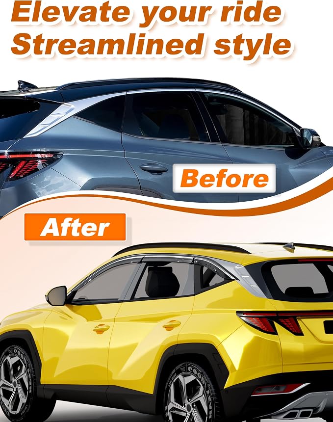 6-PCS Low Profile Window Rain Guards Fit for Hyundai Tucson 2022-2026 Rain Guard Window Deflectors Extra-Thick Side Window Visors Vent Shades Tape-on Vent Visors Car Accessories