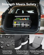 Car Trunk Organizer - Foldable Trunk Organizer for SUV, Car Storage with Reflective Strips & Securing Cover, Large Capacity Car Accessories for Truck, Van & Sedan, Black, 24.4" x 13.8" x 11.0"