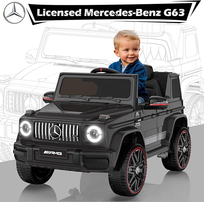 Licensed Mercedes-Benz G63 Car for Kids, 12V 7AH Ride on Car w/Parent Remote Control, LED Headlights, Music Player & Horn, Soft Start, Low Battery Prompt, Kids Electric Car, Black