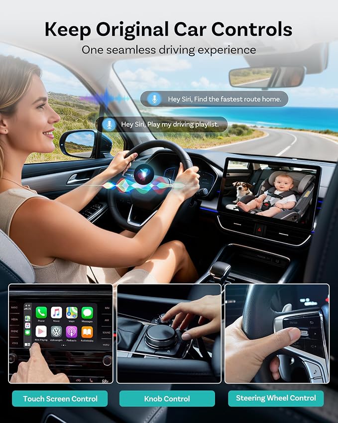 OTTOCAST Cabin Care Baby Car Camera 2026,Uses Your Car's Built-In Screen,No Extra Screen Needed,Split Screen for CarPlay and Baby View,No-Glow Night Vision,Plug&Play,150°Wide Angle(No Android Support)