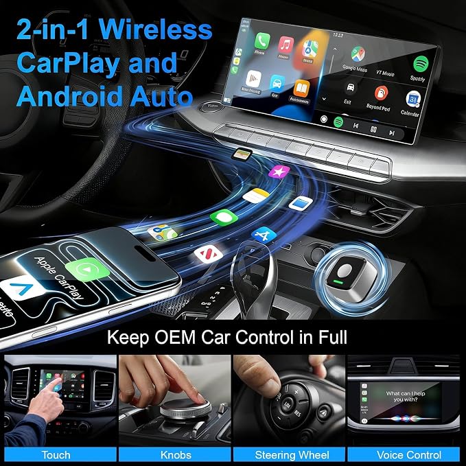 2026 Mini Wireless CarPlay Adapter for iPhone & Android Auto Dongle 2-in-1