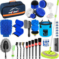 32Pcs Car Detailing Brush Set, Car Detailing Kit, Auto Detailing Drill Brush Set, Car Detailing Brushes, Car Wash Cleaning Tools Kit with Wash Mop for Interior, Exterior, Wheels, Blue